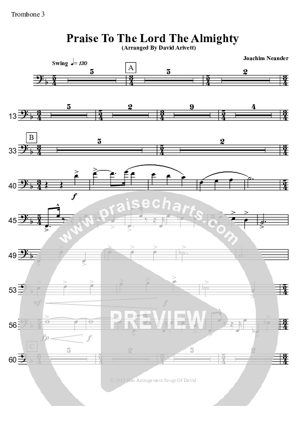 Praise To The Lord The Almighty  Trombone 3 (David Arivett)