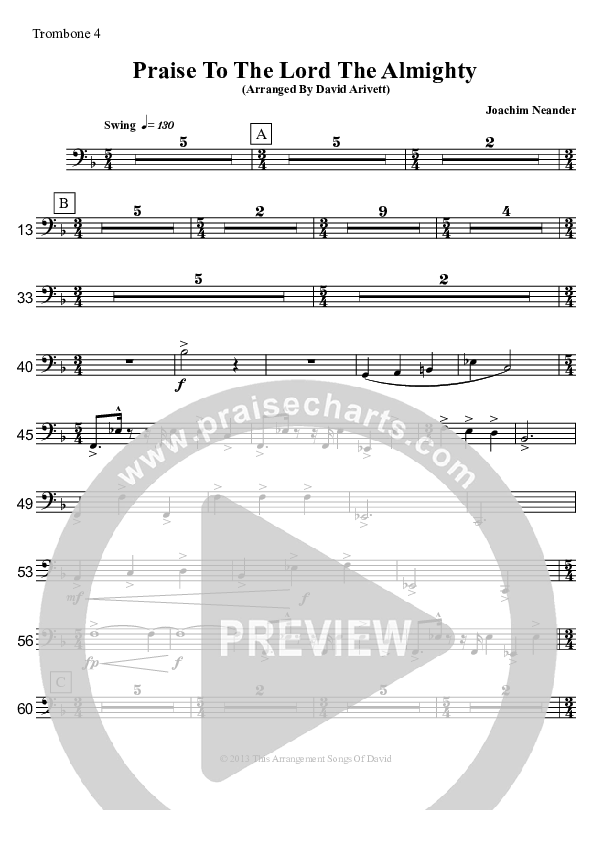 Praise To The Lord The Almighty  Trombone 4 (David Arivett)