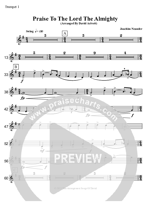 Praise To The Lord The Almighty  Trumpet 1 (David Arivett)