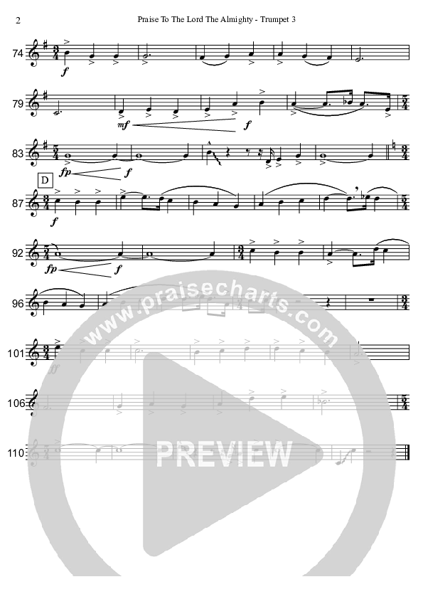 Praise To The Lord The Almighty  Trumpet 3/4 (David Arivett)