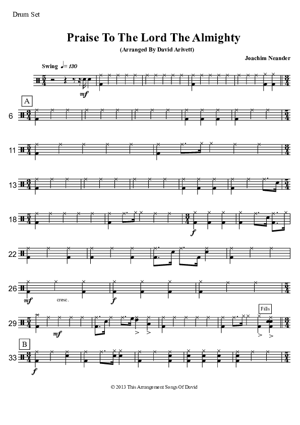 Praise To The Lord The Almighty Drum Set (David Arivett)