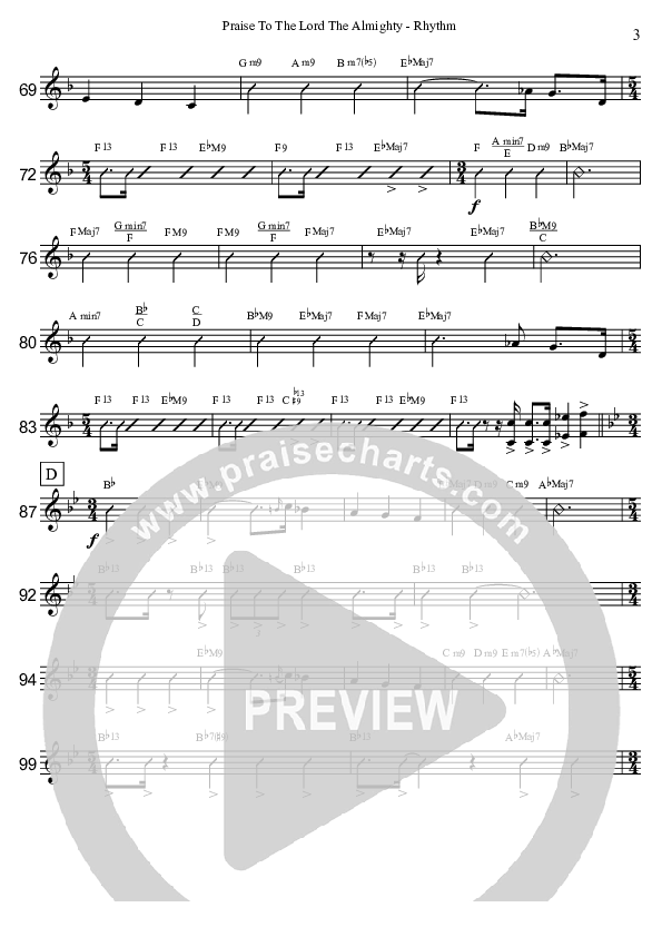 Praise To The Lord The Almighty  Rhythm Chart (David Arivett)