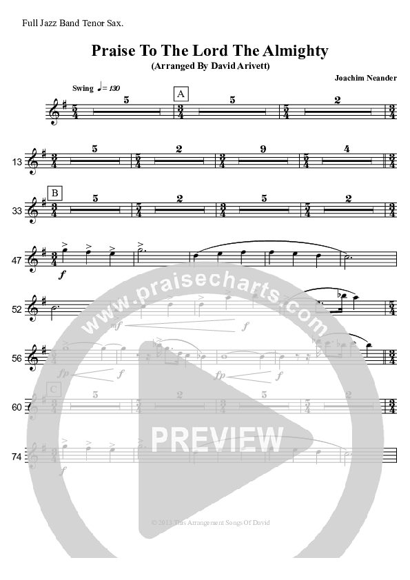 Praise To The Lord The Almighty Tenor Sax 2 (David Arivett)