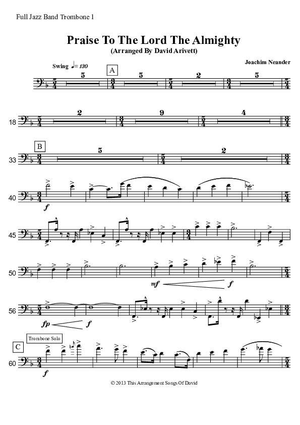 Praise To The Lord The Almighty Trombone 1 (David Arivett)