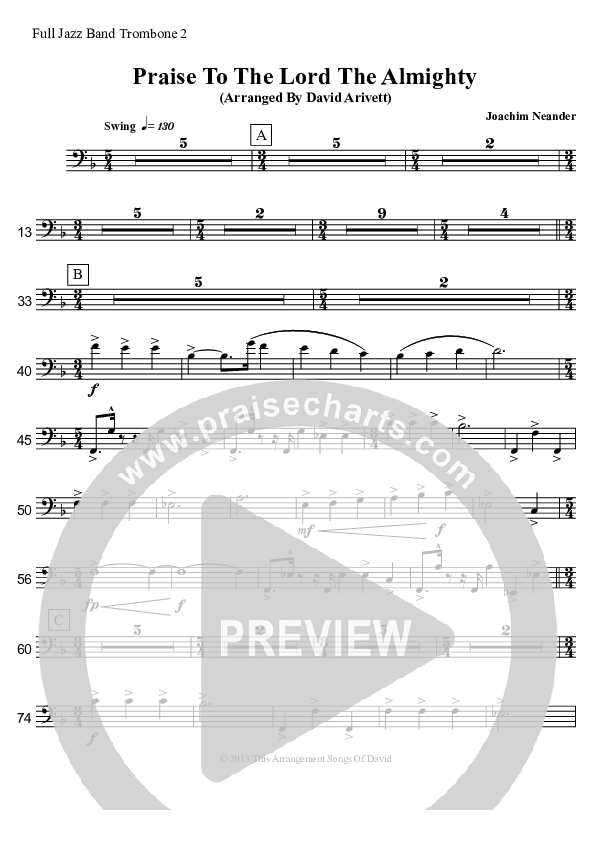 Praise To The Lord The Almighty  Trombone 2 (David Arivett)