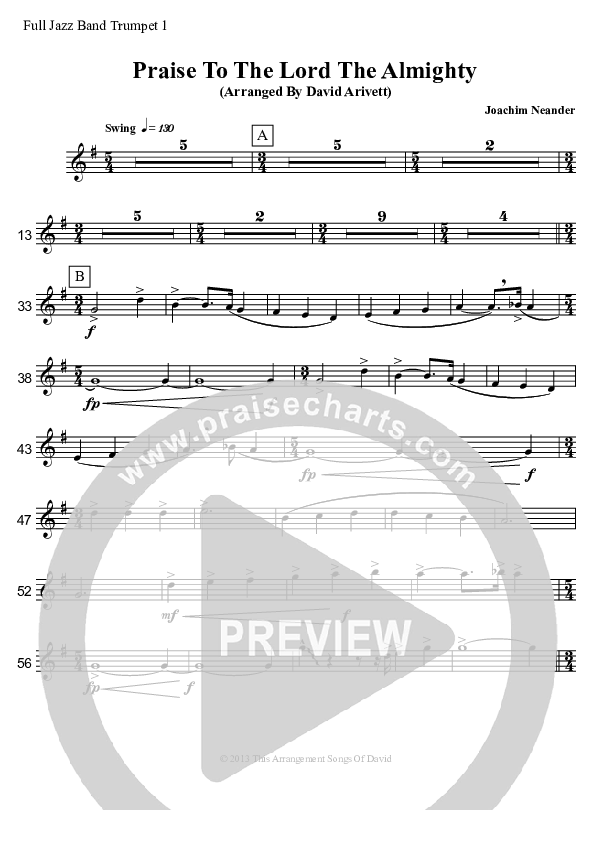 Praise To The Lord The Almighty  Trumpet 1 (David Arivett)