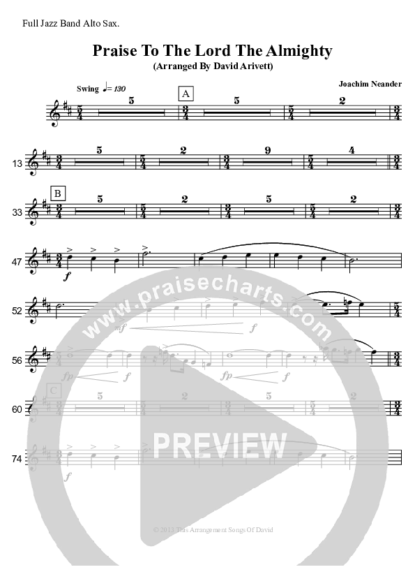 Praise To The Lord The Almighty  Alto Sax 1/2 (David Arivett)