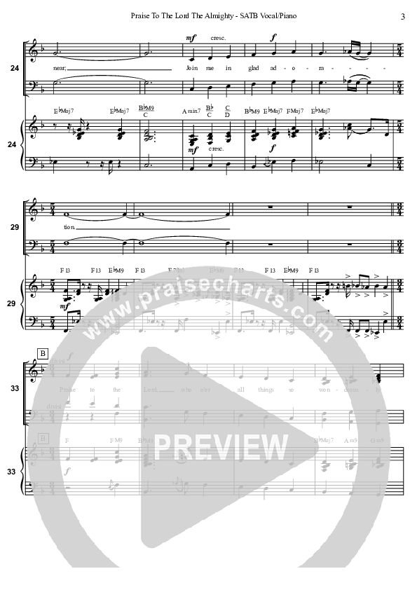 Praise To The Lord The Almighty Piano/Vocal (SATB) (David Arivett)