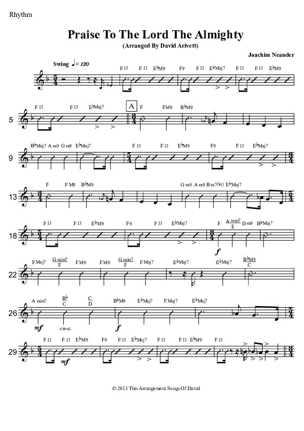 Praise To The Lord The Almighty  Rhythm Chart (David Arivett)