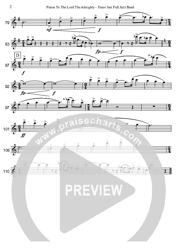 Praise To The Lord The Almighty  Tenor Sax 2 (David Arivett)