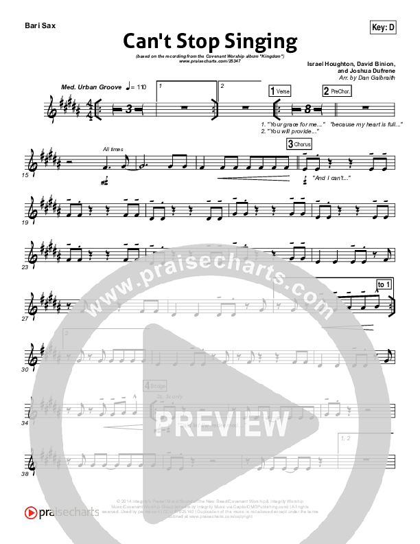 Can't Stop Singing Bari Sax (Covenant Worship / Nicole Binion / Joshua Dufrene / Israel Houghton)