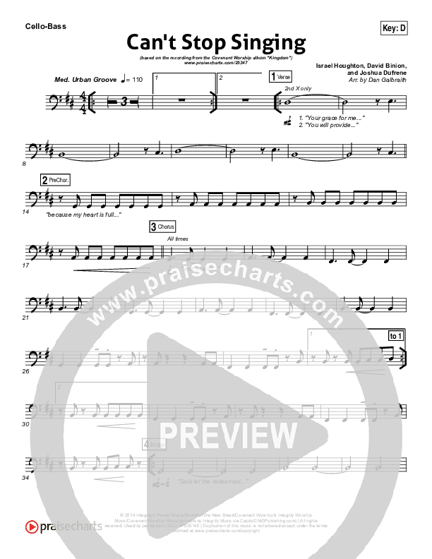 Can't Stop Singing Cello/Bass (Covenant Worship / Nicole Binion / Joshua Dufrene / Israel Houghton)