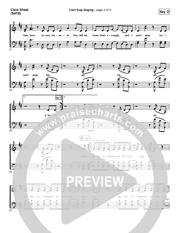 Can't Stop Singing Choir Sheet (SATB) (Covenant Worship / Nicole Binion / Joshua Dufrene / Israel Houghton)