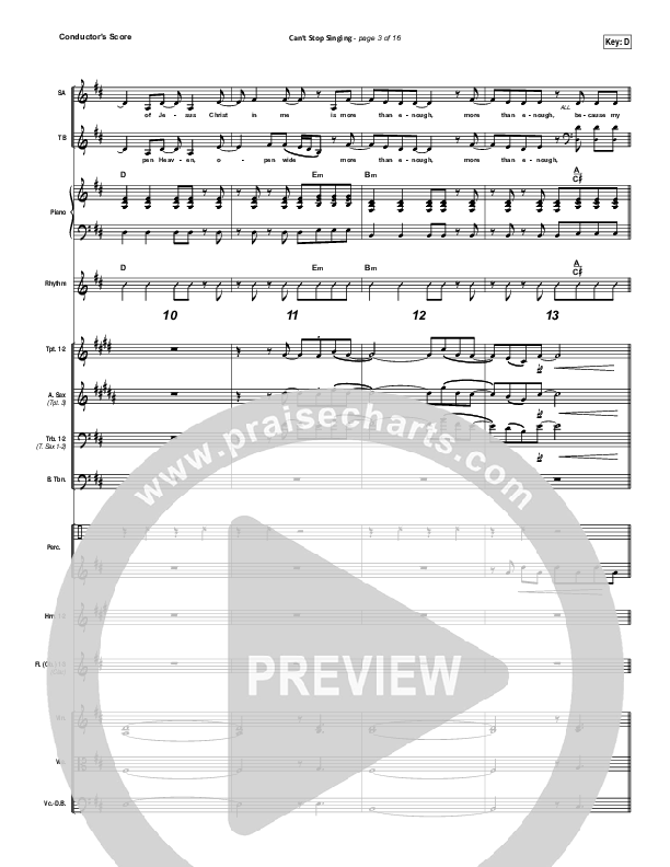 Can't Stop Singing Conductor's Score (Covenant Worship / Nicole Binion / Joshua Dufrene / Israel Houghton)