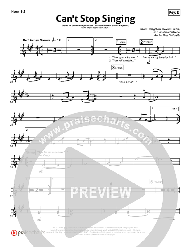 Can't Stop Singing Brass Pack (Covenant Worship / Nicole Binion / Joshua Dufrene / Israel Houghton)