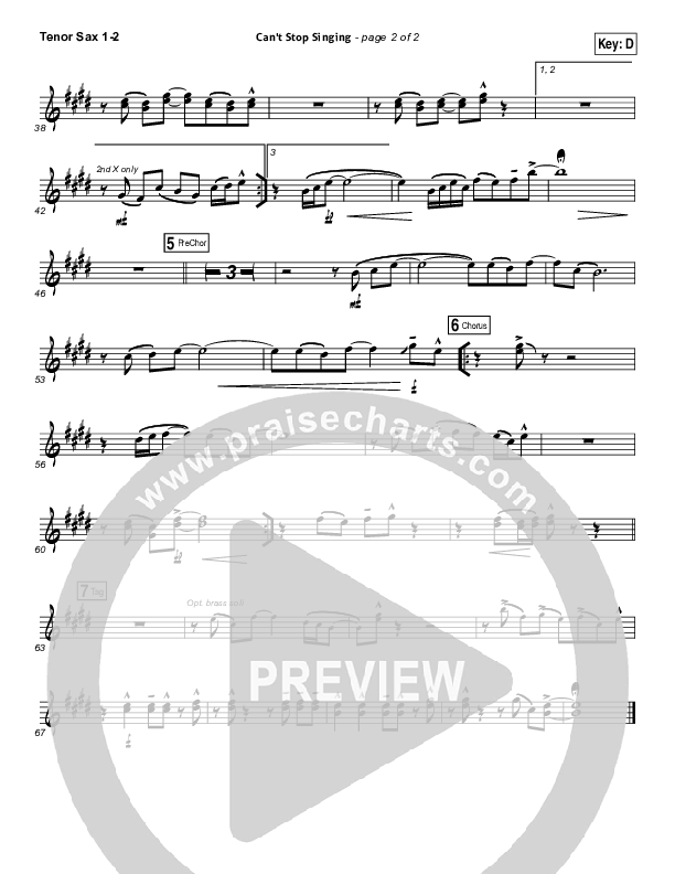 Can't Stop Singing Tenor Sax 1/2 (Covenant Worship / Nicole Binion / Joshua Dufrene / Israel Houghton)