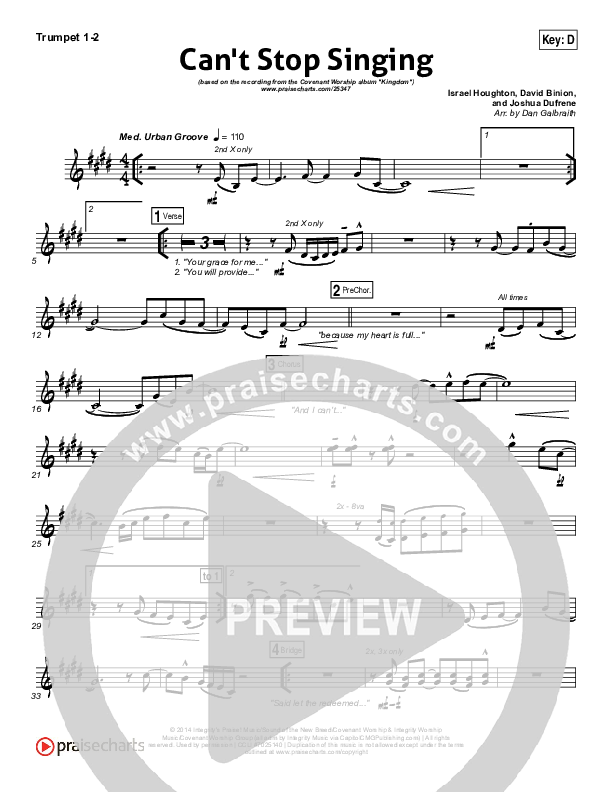 Can't Stop Singing Brass Pack (Covenant Worship / Nicole Binion / Joshua Dufrene / Israel Houghton)