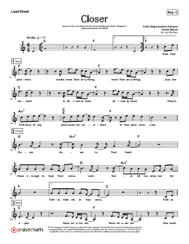 Closer Lead Sheet (Covenant Worship / Joshua Dufrene / Nicole Binion)