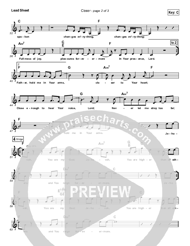 Closer Lead Sheet (Covenant Worship / Joshua Dufrene / Nicole Binion)