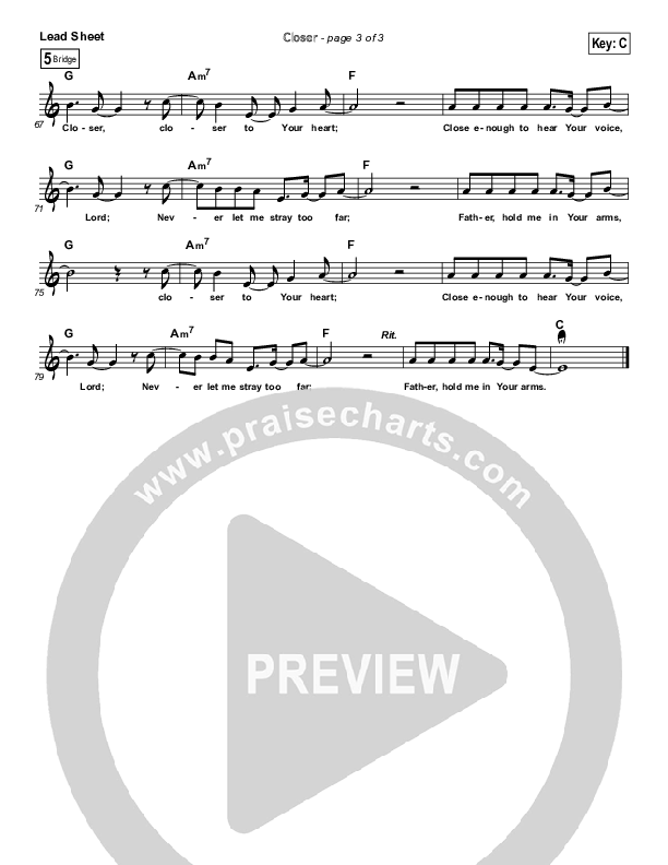 Closer Lead Sheet (Covenant Worship / Joshua Dufrene / Nicole Binion)