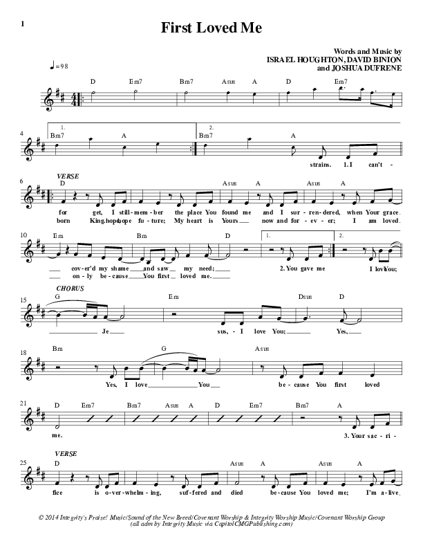 First Loved Me Lead Sheet (Covenant Worship / Nicole Binion)