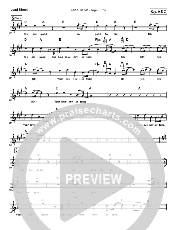 Good To Me Lead Sheet (Covenant Worship / Colin Edge / Joshua Dufrene)