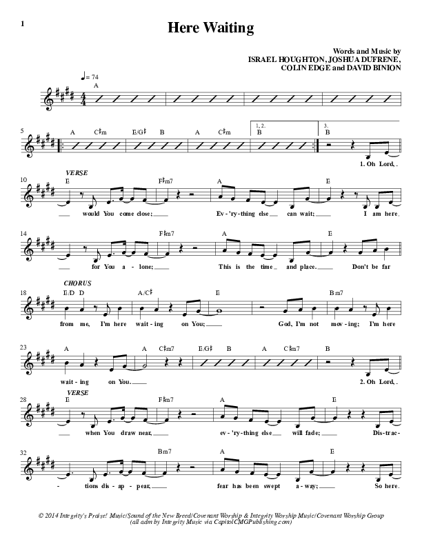 Here Waiting Lead Sheet (Covenant Worship / Nicole Binion)
