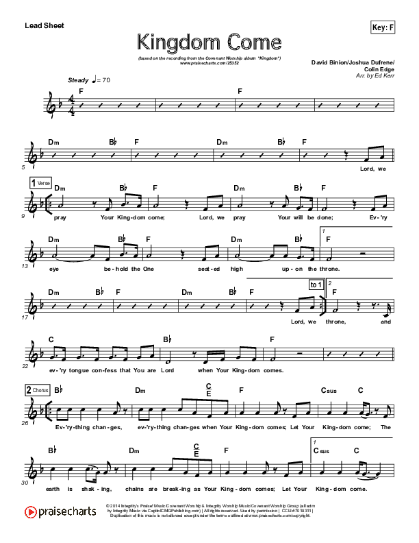 Kingdom Come Lead Sheet (Covenant Worship / David Binion / Nicole Binion / Joshua Dufrene)