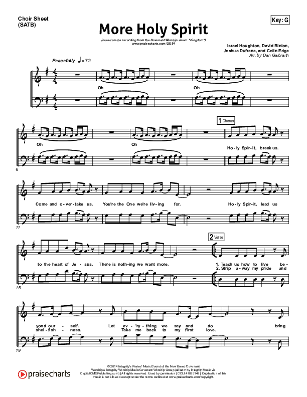More Holy Spirit Choir Sheet (SATB) (Covenant Worship / Joshua Dufrene / David Binion / Colin Edge / Nicole Binion)