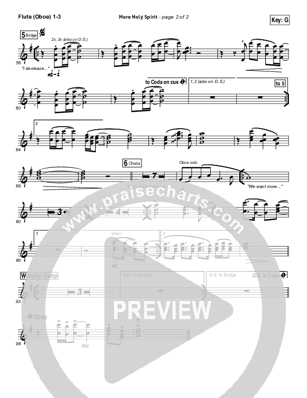 More Holy Spirit Flute/Oboe 1/2/3 (Covenant Worship / Joshua Dufrene / David Binion / Colin Edge / Nicole Binion)