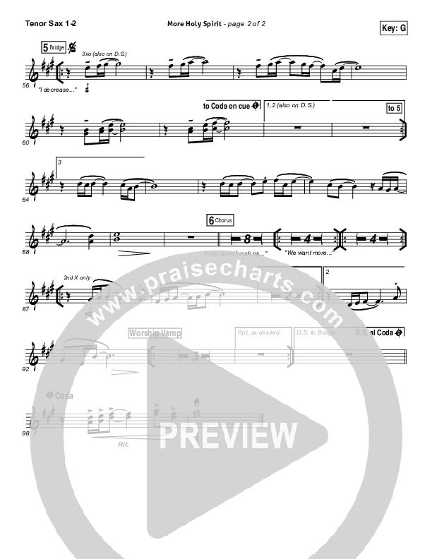 More Holy Spirit Tenor Sax 1/2 (Covenant Worship / Joshua Dufrene / David Binion / Colin Edge / Nicole Binion)