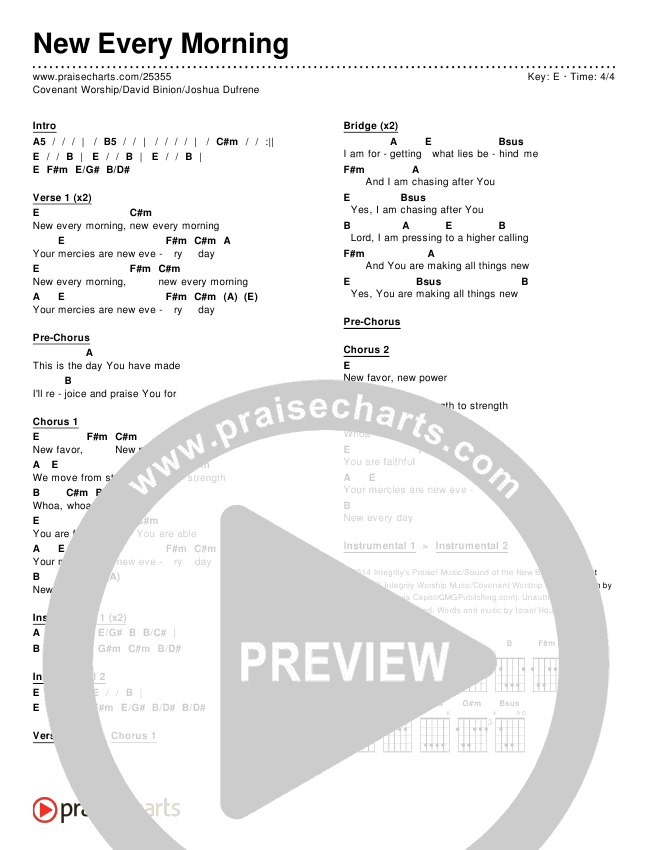 New Every Morning Chords PDF (Covenant Worship / David Binion / Joshua