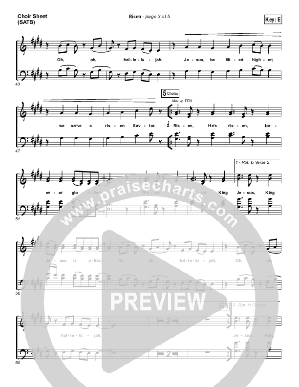 Risen Choir Sheet (SATB) (Covenant Worship / Nicole Binion / Israel Houghton)
