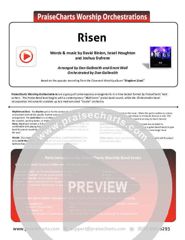 Risen Cover Sheet (Covenant Worship / Nicole Binion / Israel Houghton)