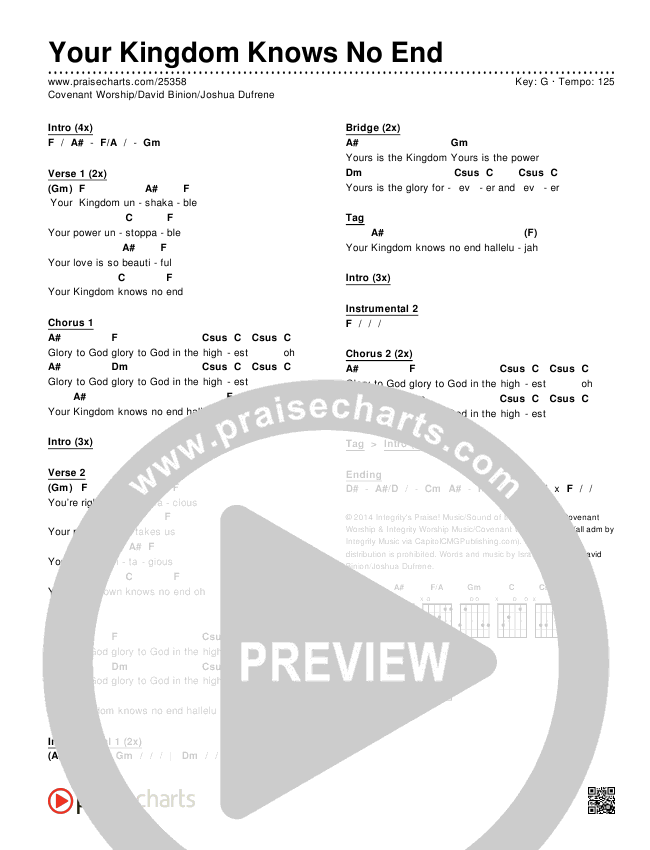 Your Kingdom Knows No End Chords & Lyrics (Covenant Worship / David Binion / Joshua Dufrene)