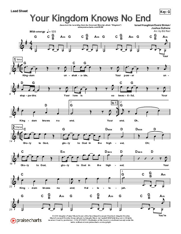 Your Kingdom Knows No End Lead Sheet (Covenant Worship / David Binion / Joshua Dufrene)