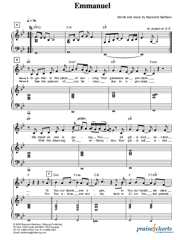 Emmanuel Lead & Piano (Hillsong Worship)