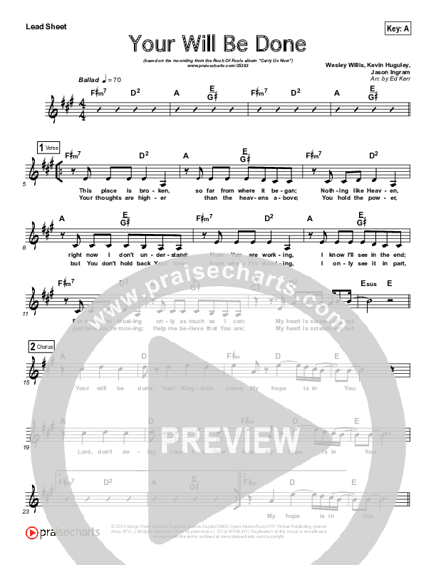 Your Will Be Done Lead (SAT) (Rush Of Fools)