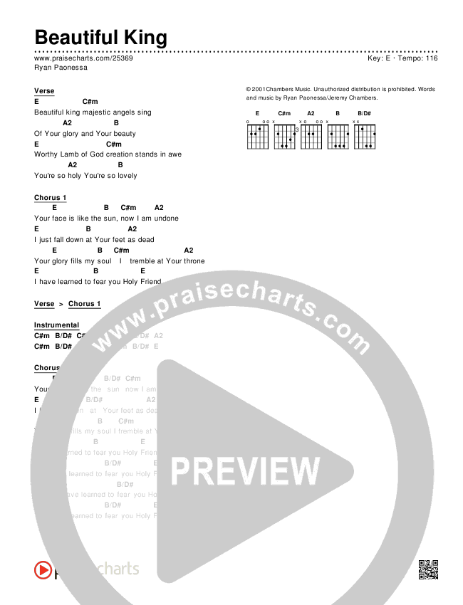 Beautiful King Chords & Lyrics (Ryan Paonessa)