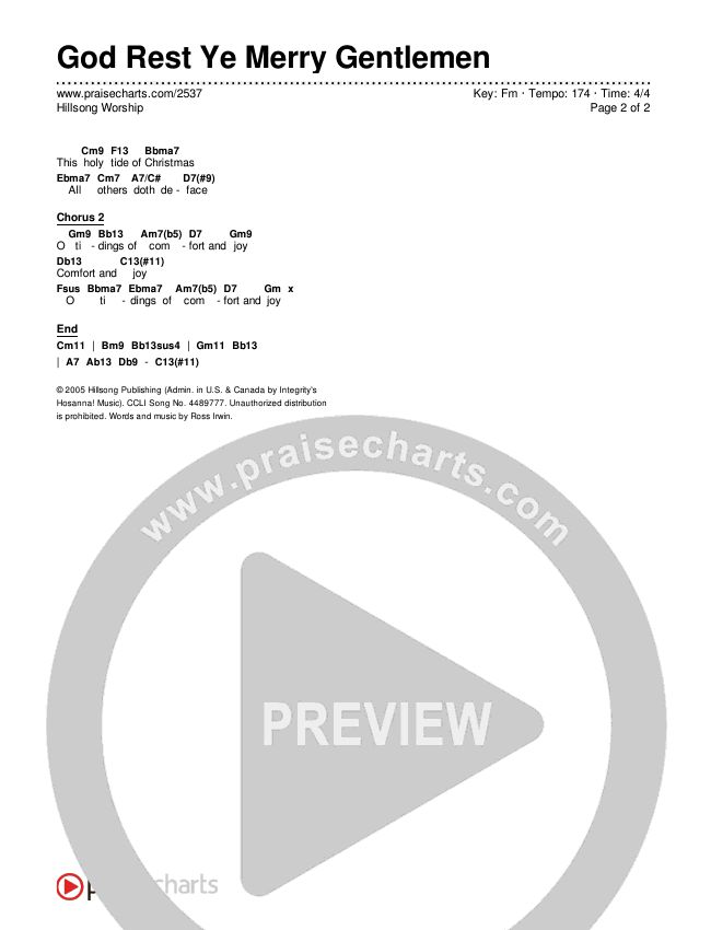God Rest Ye Merry Gentlemen Chords & Lyrics (Hillsong Worship)