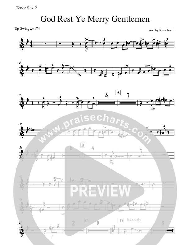 God Rest Ye Merry Gentlemen Tenor Sax 1 (Hillsong Worship)