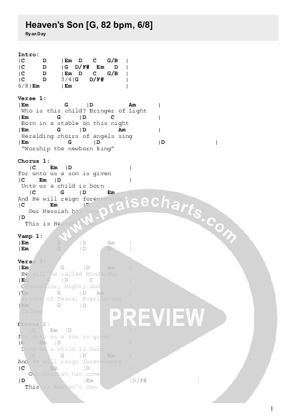 Heaven's Son Chords & Lyrics (Ryan Day)