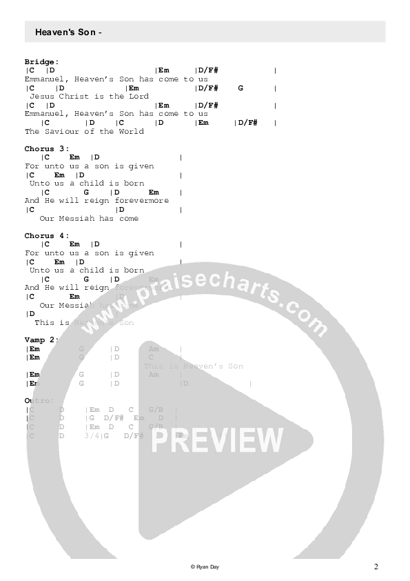 Heaven's Son Chords & Lyrics (Ryan Day)