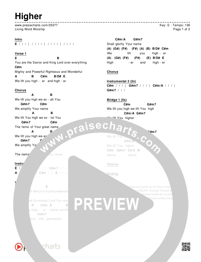 Higher Chords & Lyrics (Living Word Worship)