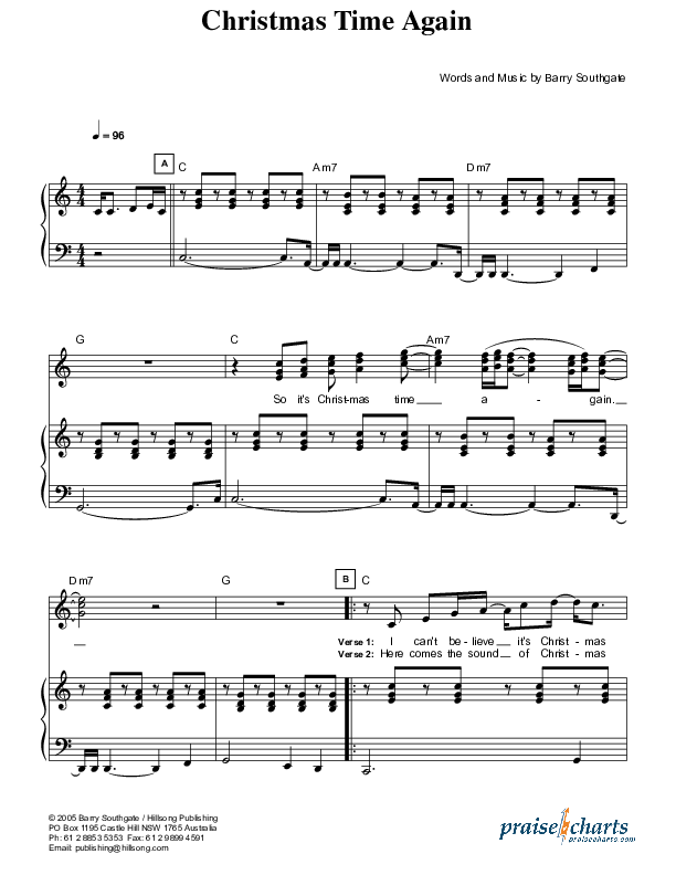 Christmas Time Again Lead & Piano (Hillsong Worship)