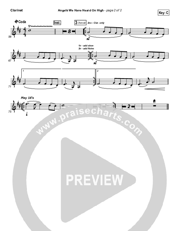 Angels We Have Heard On High Clarinet (Hillsong Worship)