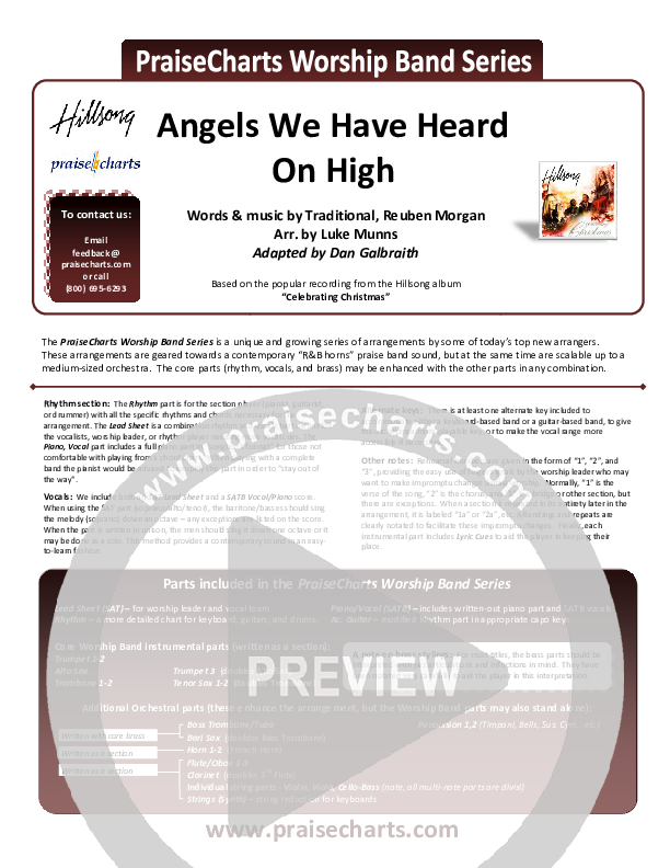 Angels We Have Heard On High Cover Sheet (Hillsong Worship)