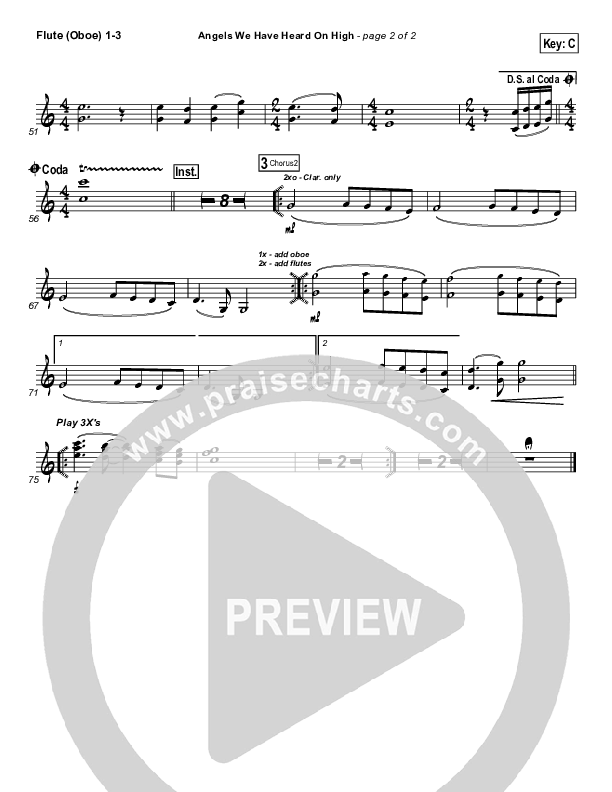 Angels We Have Heard On High Flute/Oboe 1/2/3 (Hillsong Worship)