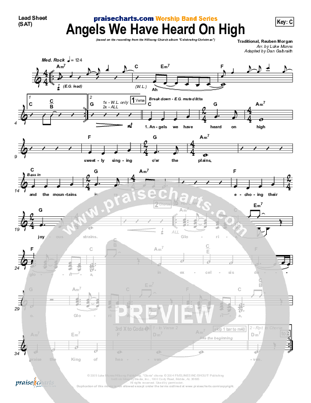 Angels We Have Heard On High Lead Sheet (Hillsong Worship)