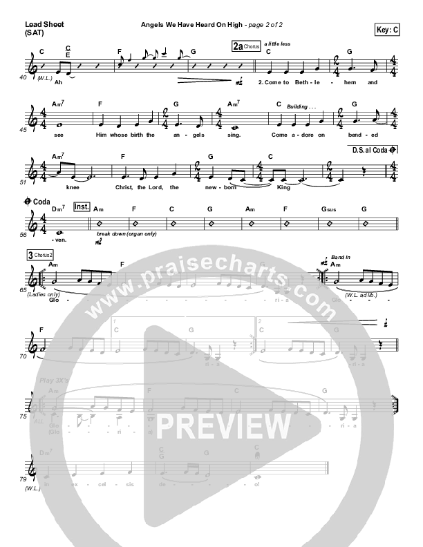 Angels We Have Heard On High Lead Sheet (Hillsong Worship)